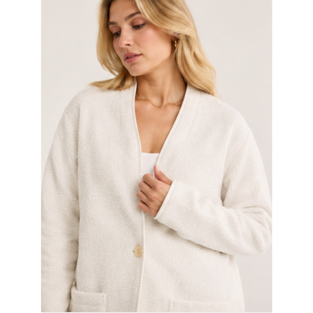 NEW J.JILL PURE JILL CREAM GRAY FLEECE LINED BOUCLE TEDDY CARDIGAN JACKET SZ XS - Picture 3 of 10